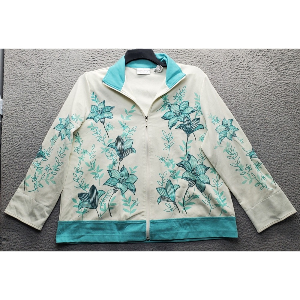 Draper's & Damon's Jacket Womens Petite XL Multi Floral Shoulder Pads Full Zip